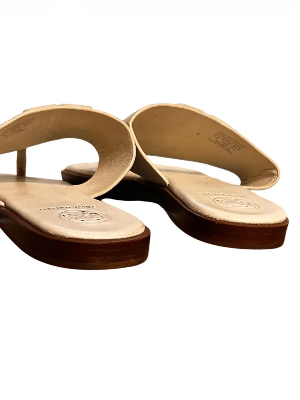 Tory Burch Jamie Dulce De Leche Leather Logo Thong Slide Sandals Women 7M